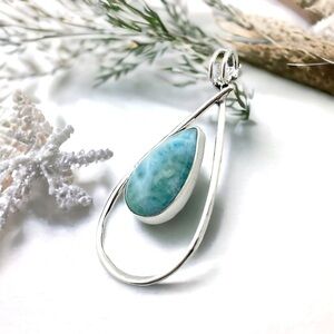 Larimar Dominican Republic Natural Solid Sterling Silver Pendant Necklace